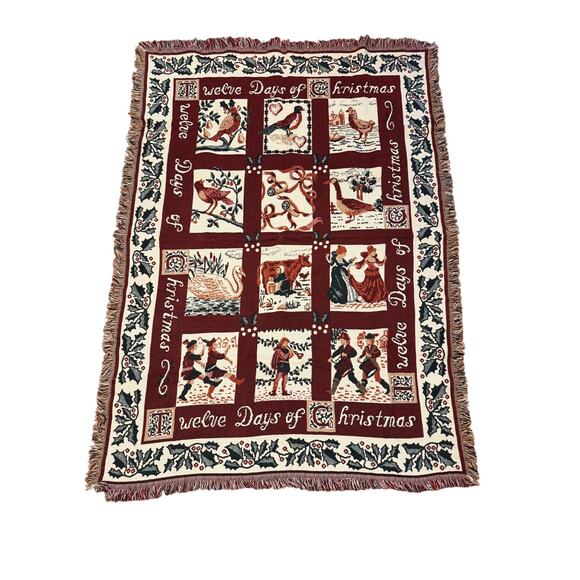 Vintage Christmas Twelve Days of Christmas Tapestry Woven Throw Blanket 48 x 66 - Picture 1 of 4